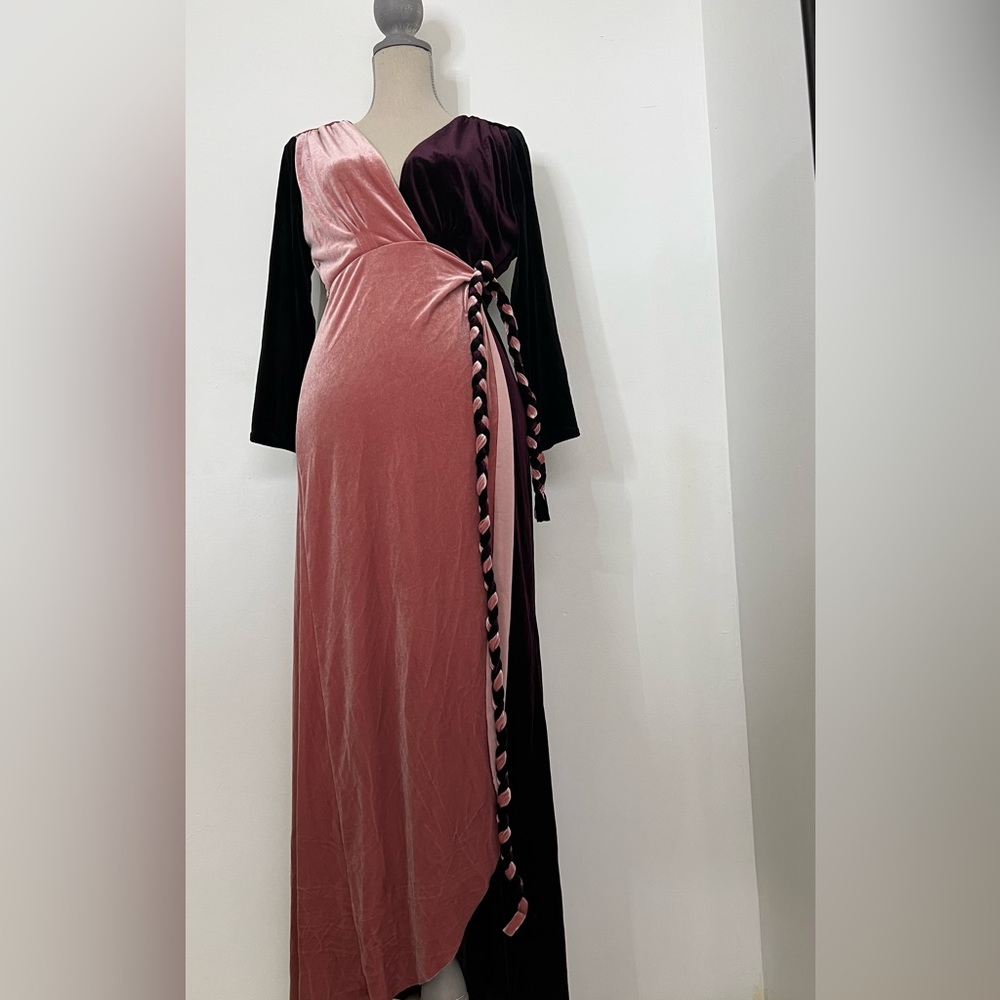 Misa Los Angeles two toned maroon pink wrap velvet dress nwot sz large l fits m